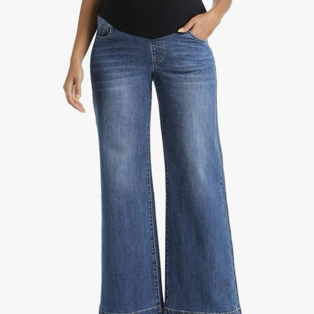 Maternity Indigo Blue Women's Flare Jeans in Washed Blue